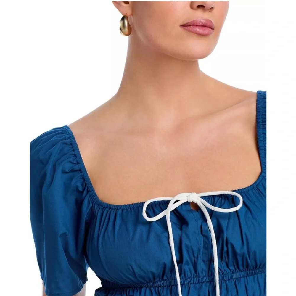 Ciao Lucia Blue Midi Dress with Puff Sleeves
